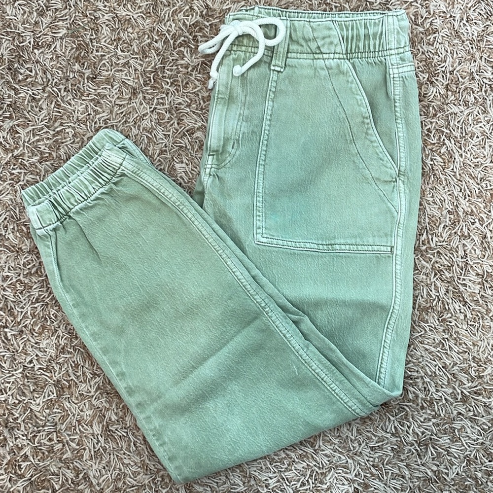 Green AE Jean Joggers with High Stretch Waist with Drawstring and Cinched Ankles